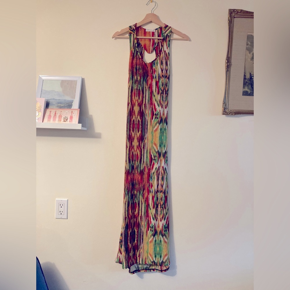 Julia Red Green and Yellow Bohemian Maxi Dress Silk Blend Long Dress Size Small